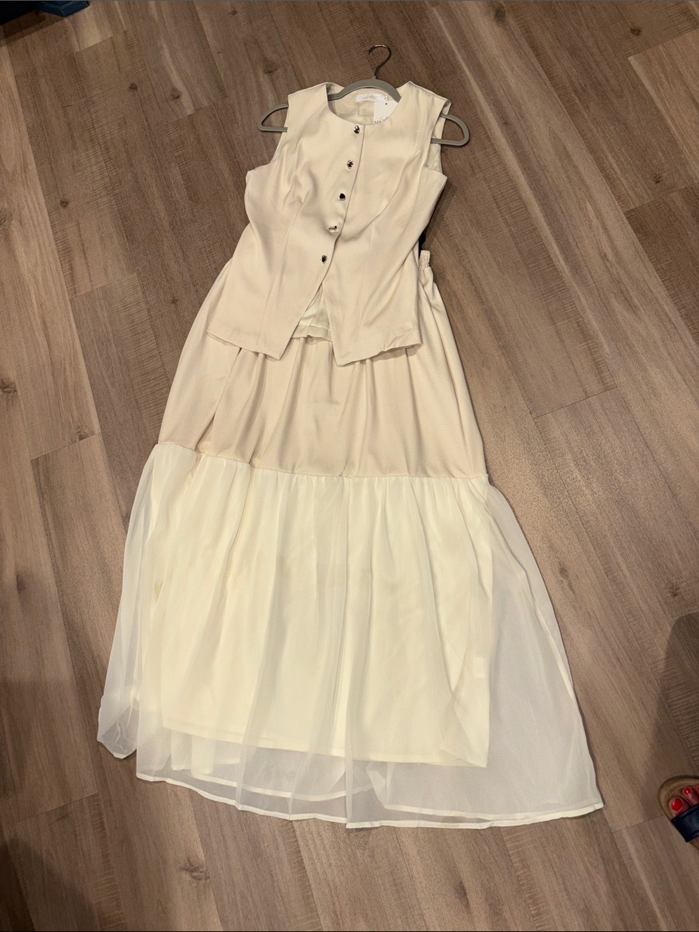 Ivory Sleeveless Button Vest Dress - Elegant Layered Women’s Dress